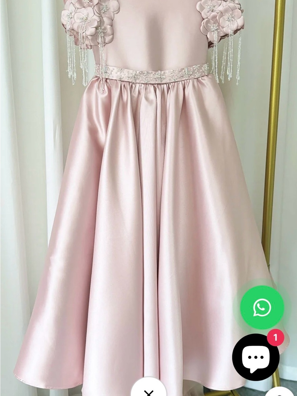 Girls: Elegant Satin Pink A-line dress with cape and gloves